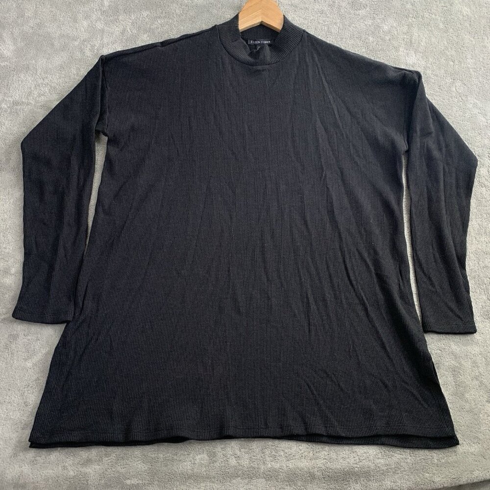 Eileen Fisher Shirt Womens XS Mock Neck Ribbed Knit Long Sleeve Tencel Blend Top